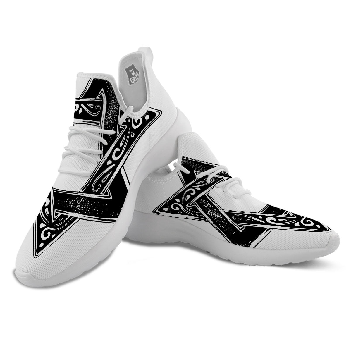 Star of David White And Black Print White Athletic Shoes-grizzshop