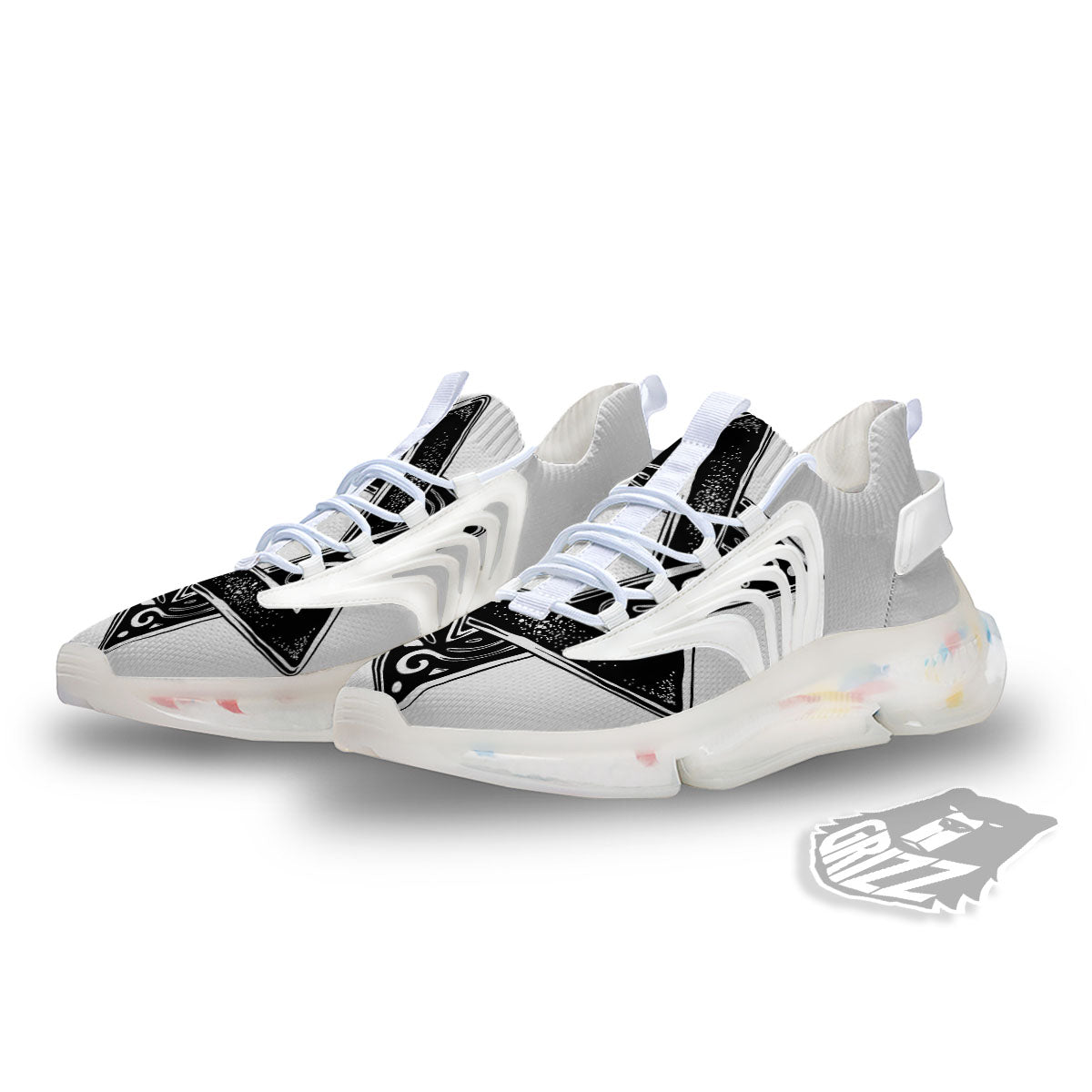 Star of David White And Black Print White Gym Shoes-grizzshop