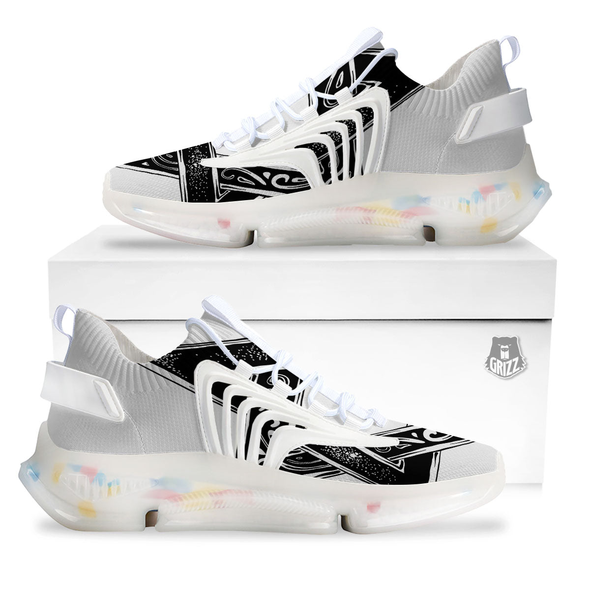 Star of David White And Black Print White Gym Shoes-grizzshop