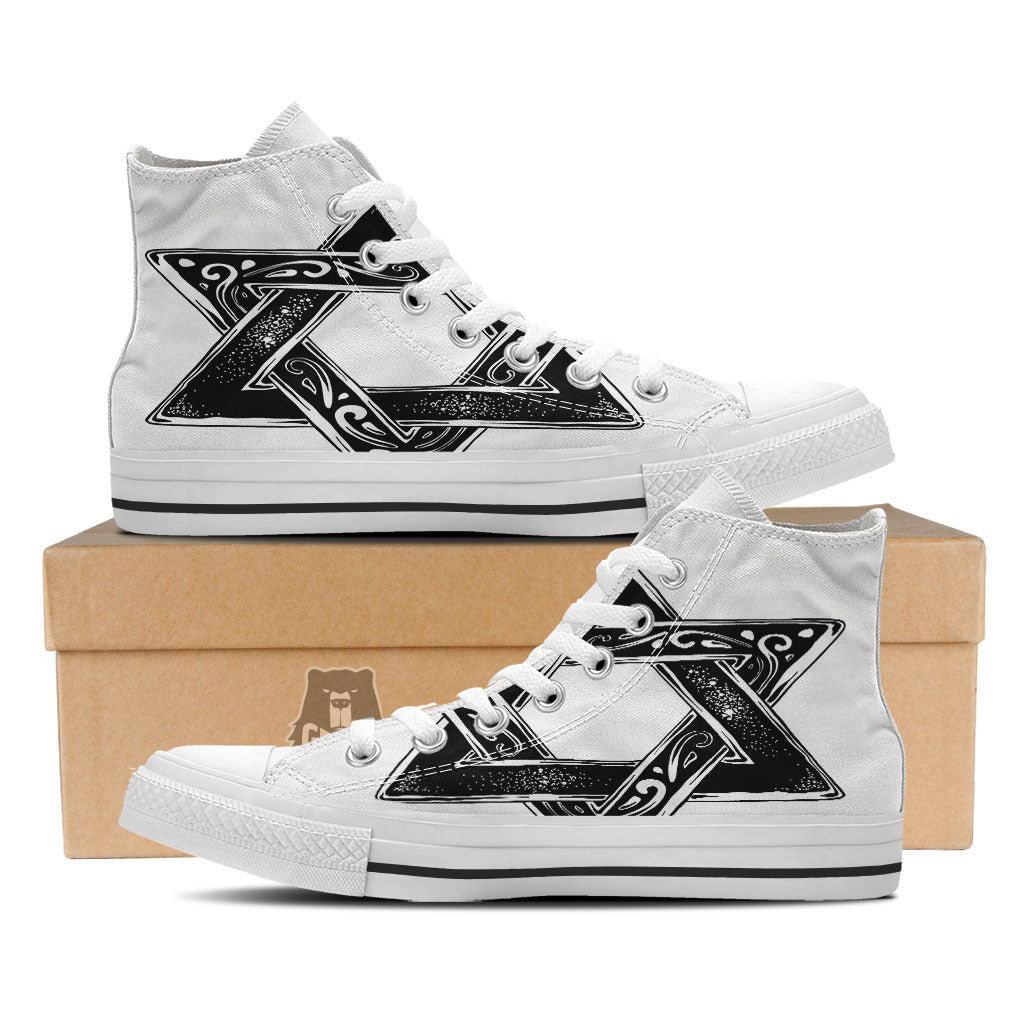 Star of David White And Black Print White High Top Shoes-grizzshop