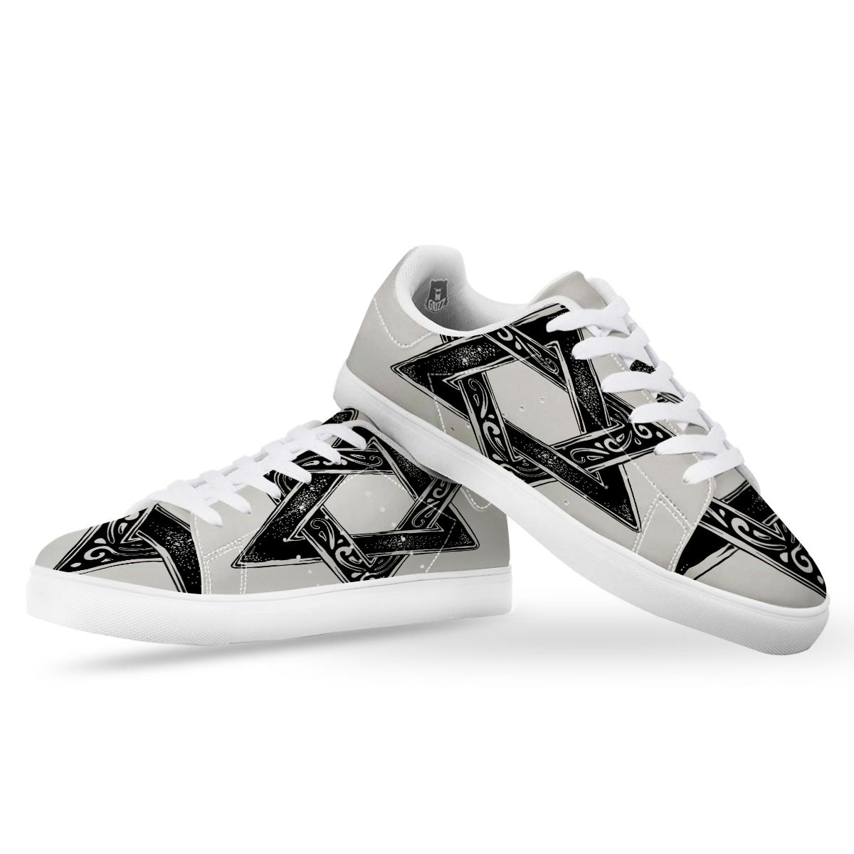 Star of David White And Black Print White Low Top Sneakers-grizzshop