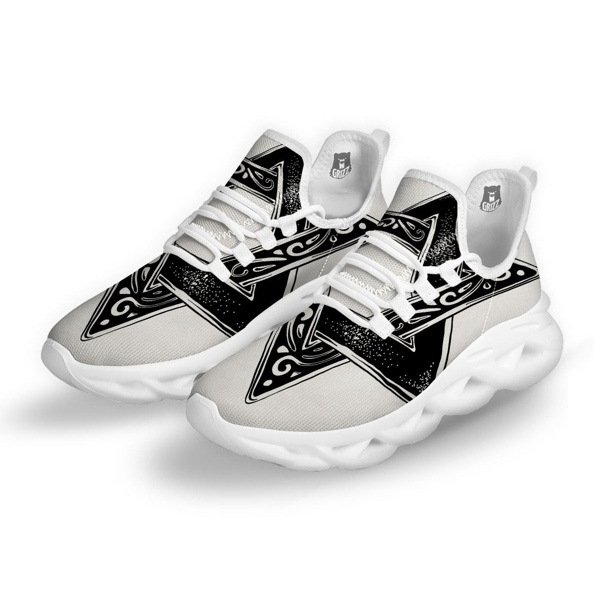 Star of David White And Black Print White Running Shoes-grizzshop