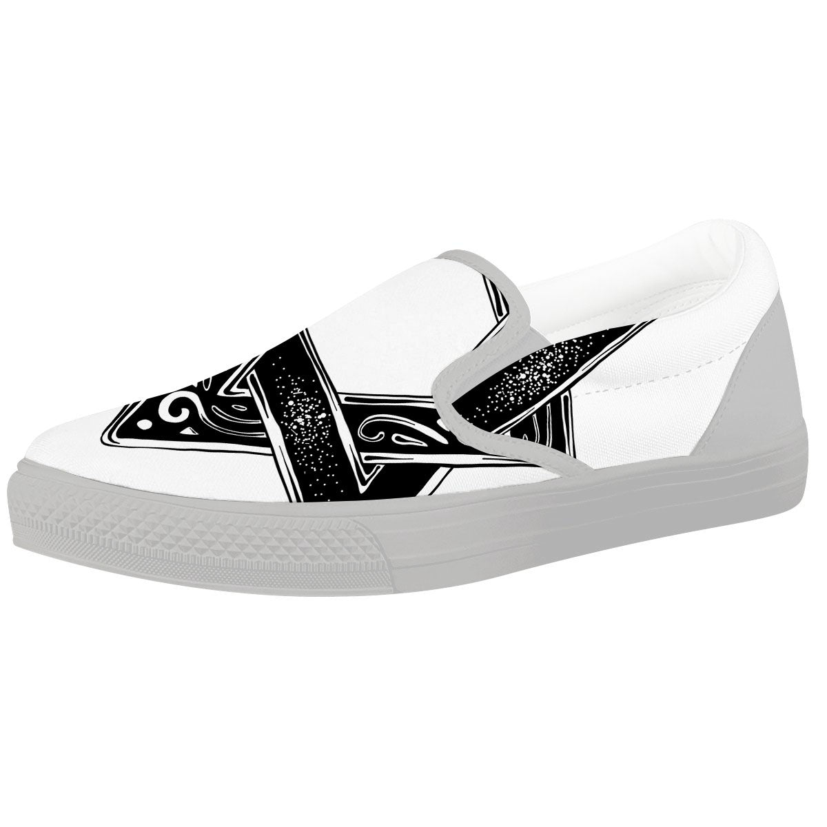 Star of David White And Black Print White Slip On Shoes-grizzshop