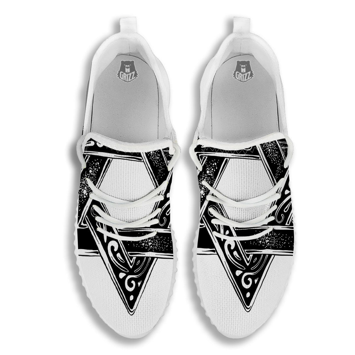 Star of David White And Black Print White Walking Shoes-grizzshop