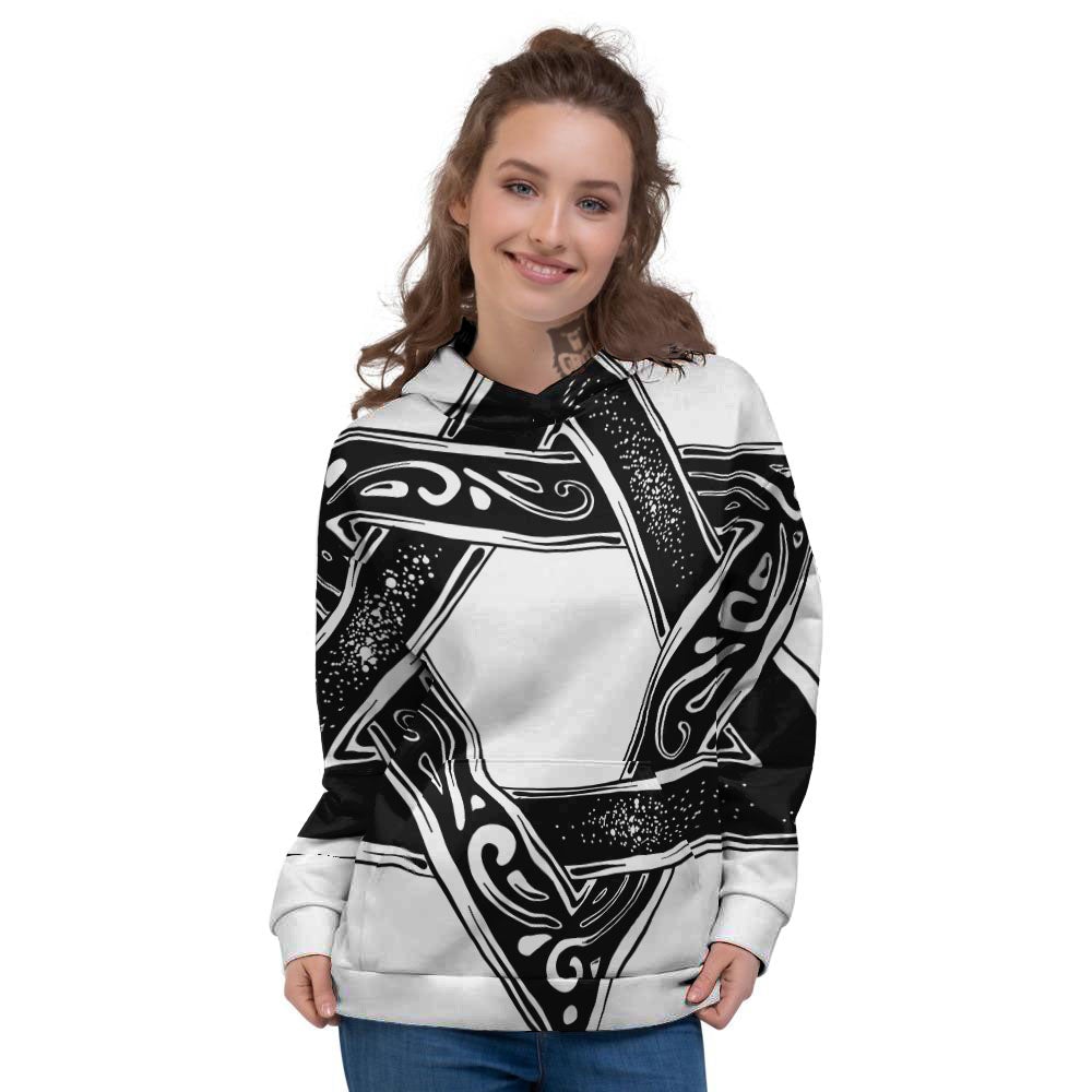 Star of David White And Black Print Women's Hoodie-grizzshop