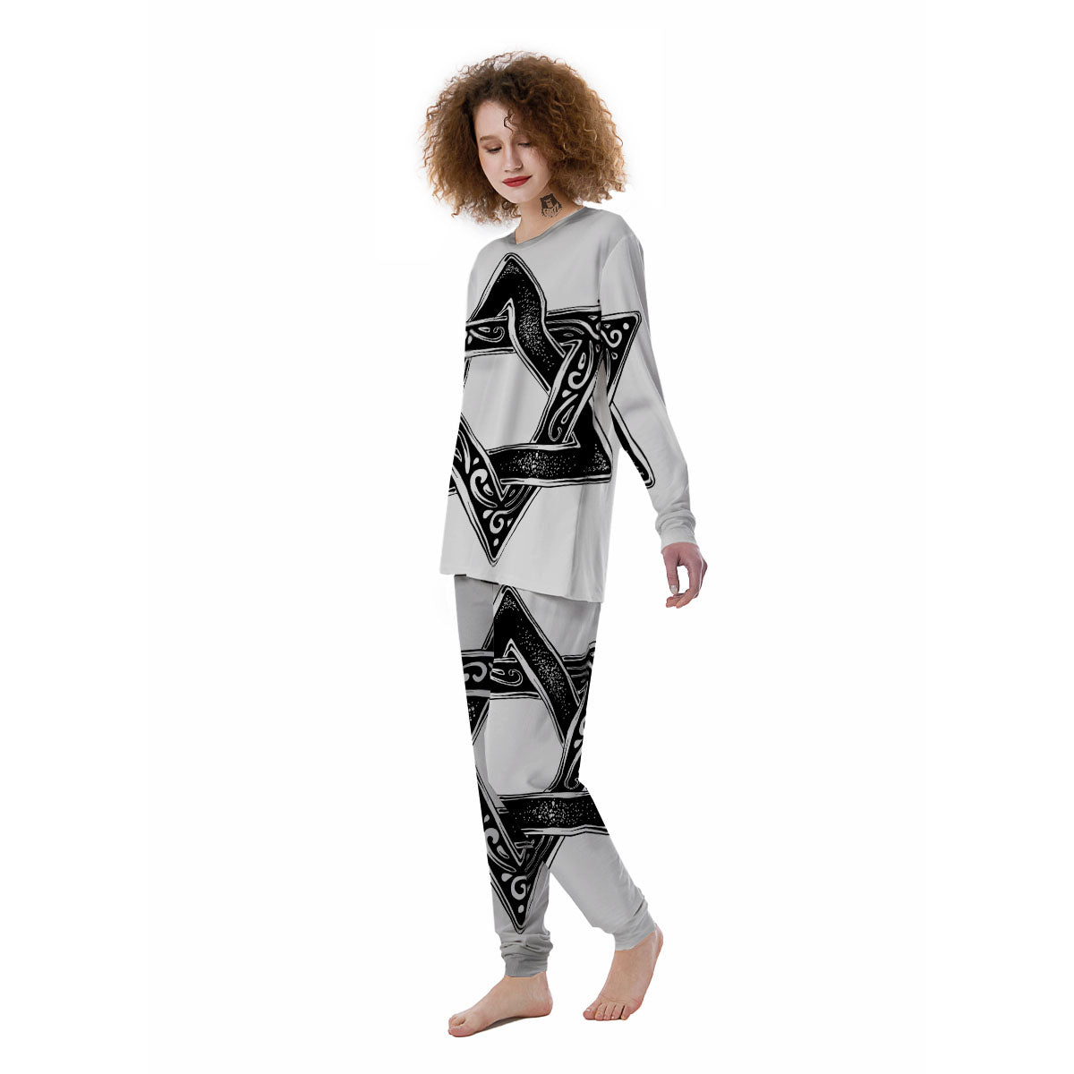 Star of David White And Black Print Women's Pajamas-grizzshop