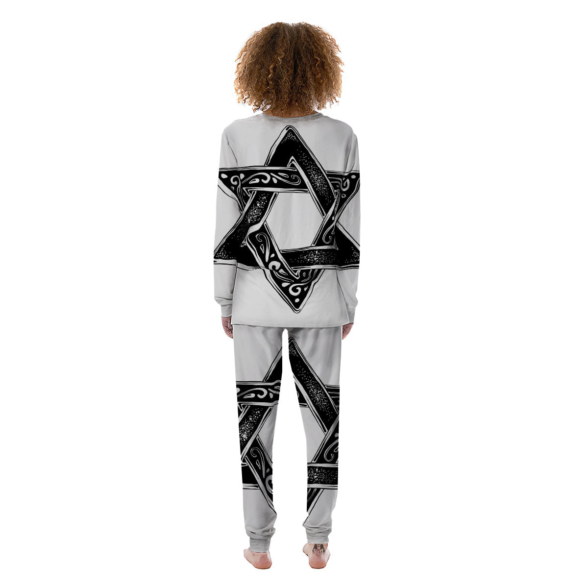 Star of David White And Black Print Women's Pajamas-grizzshop