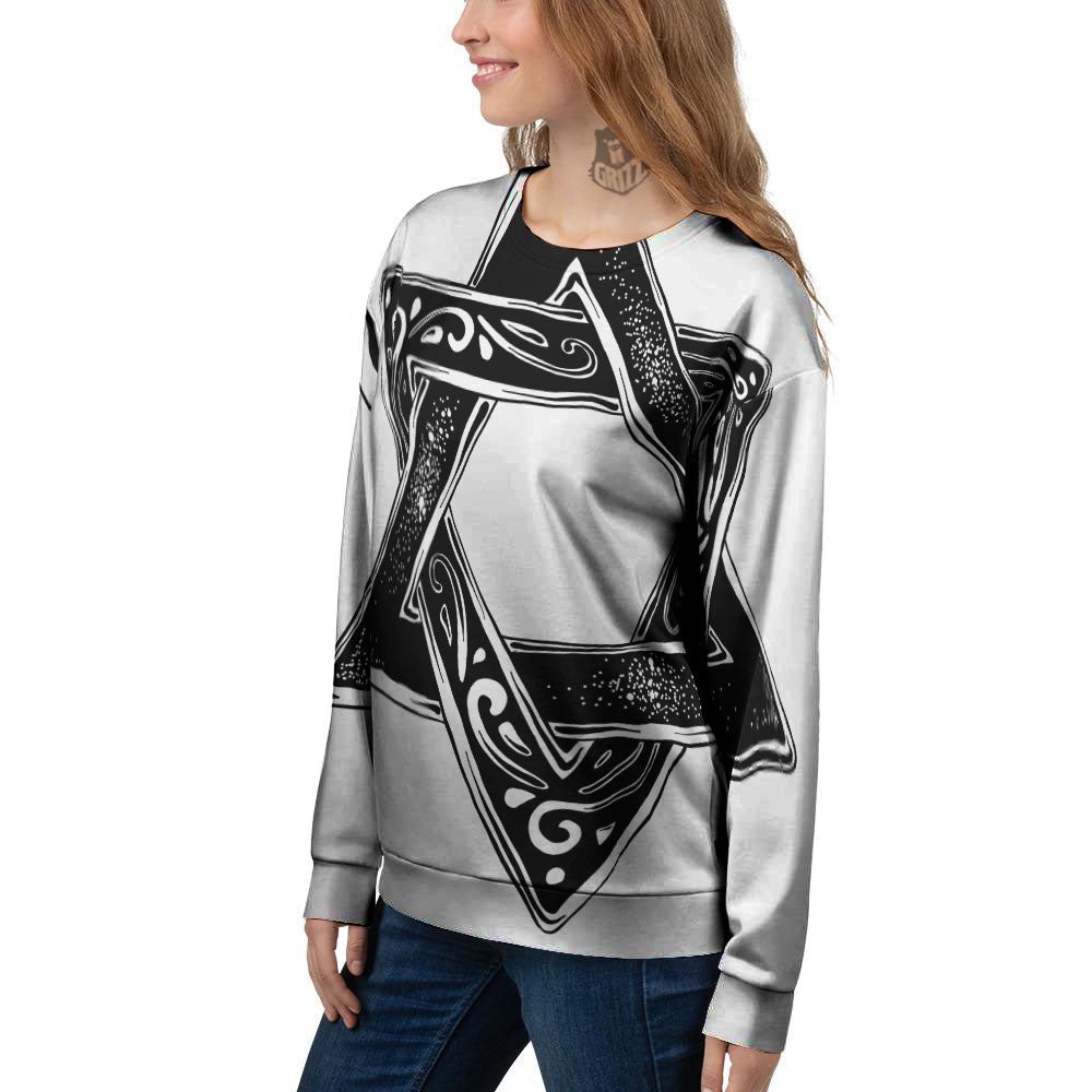 Star of David White And Black Print Women's Sweatshirt-grizzshop