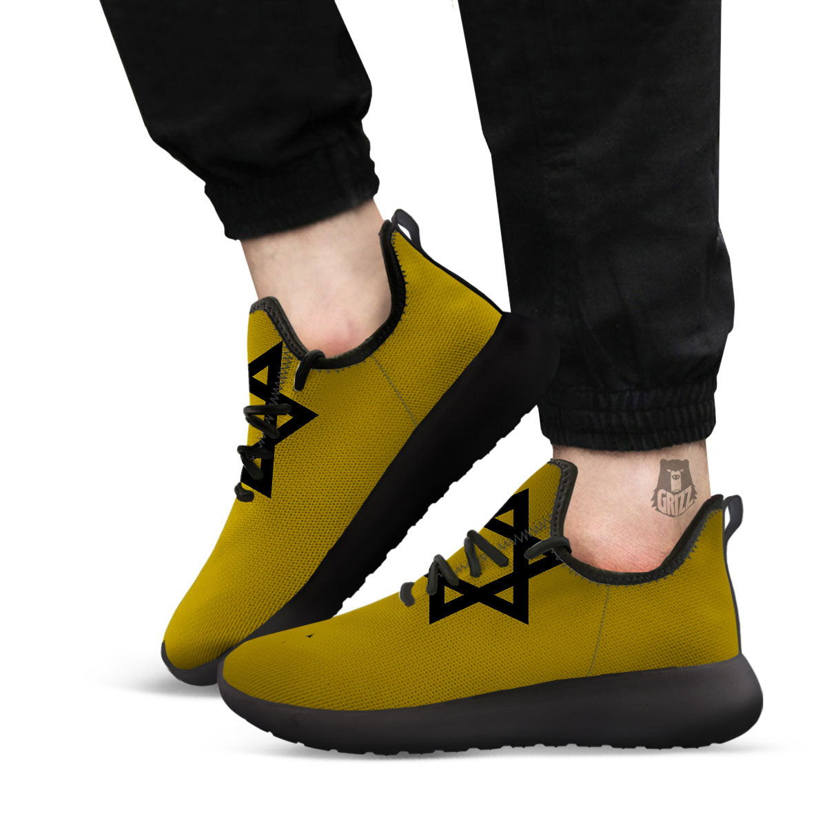 Star of David Yellow And Black Print Black Athletic Shoes-grizzshop