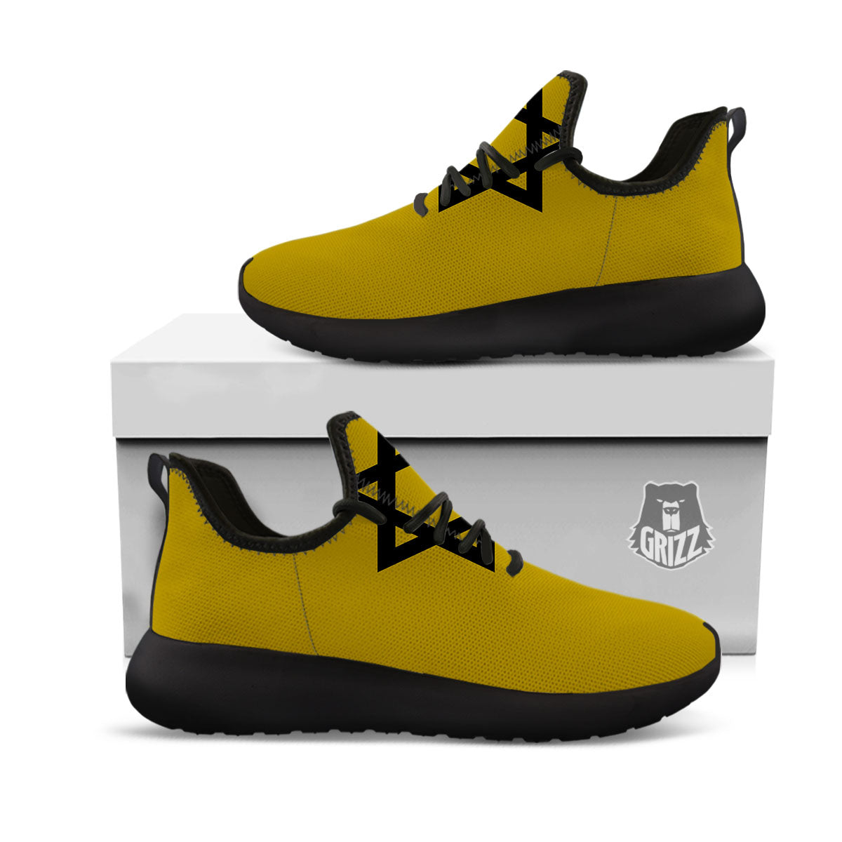 Star of David Yellow And Black Print Black Athletic Shoes-grizzshop