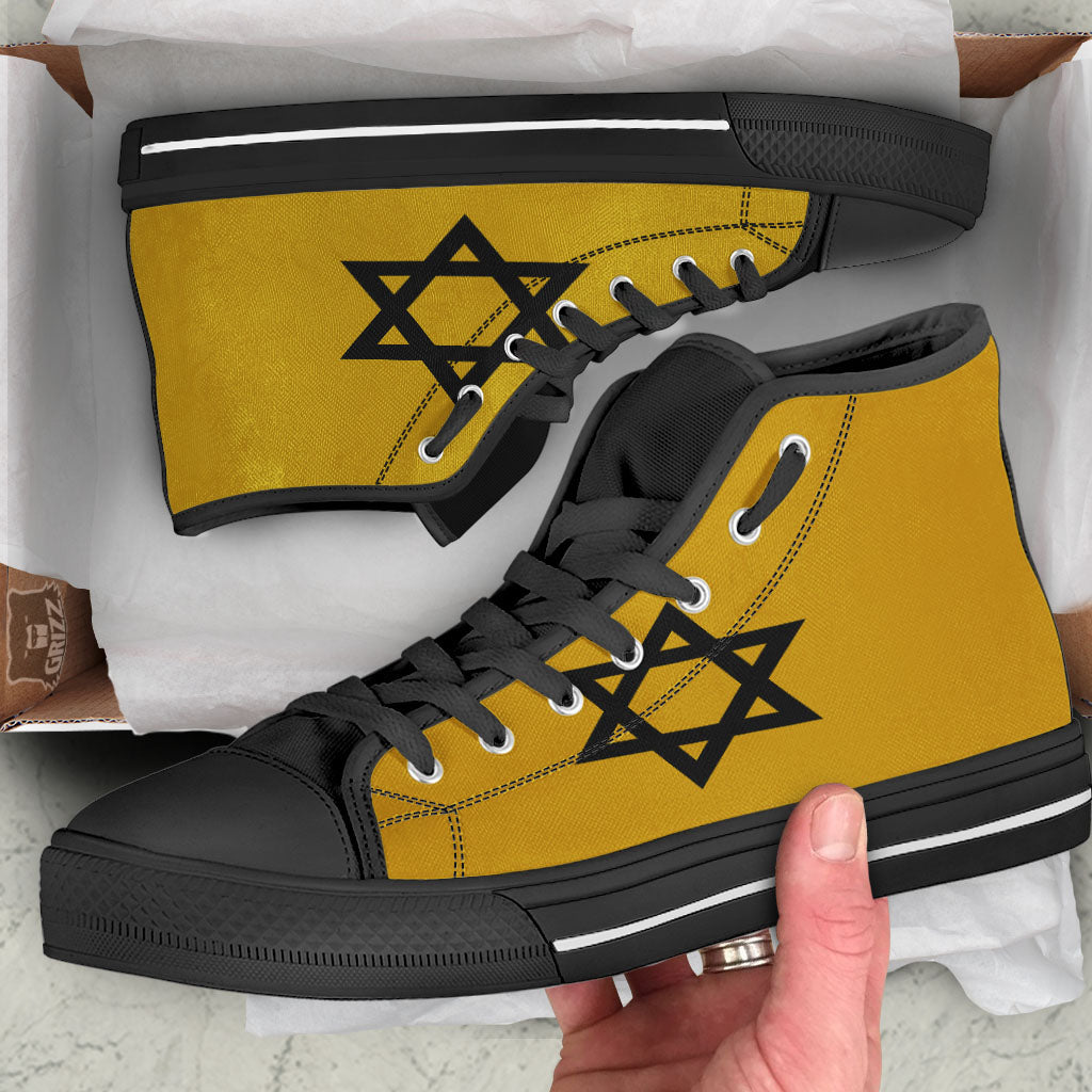 Star of David Yellow And Black Print Black High Top Shoes-grizzshop
