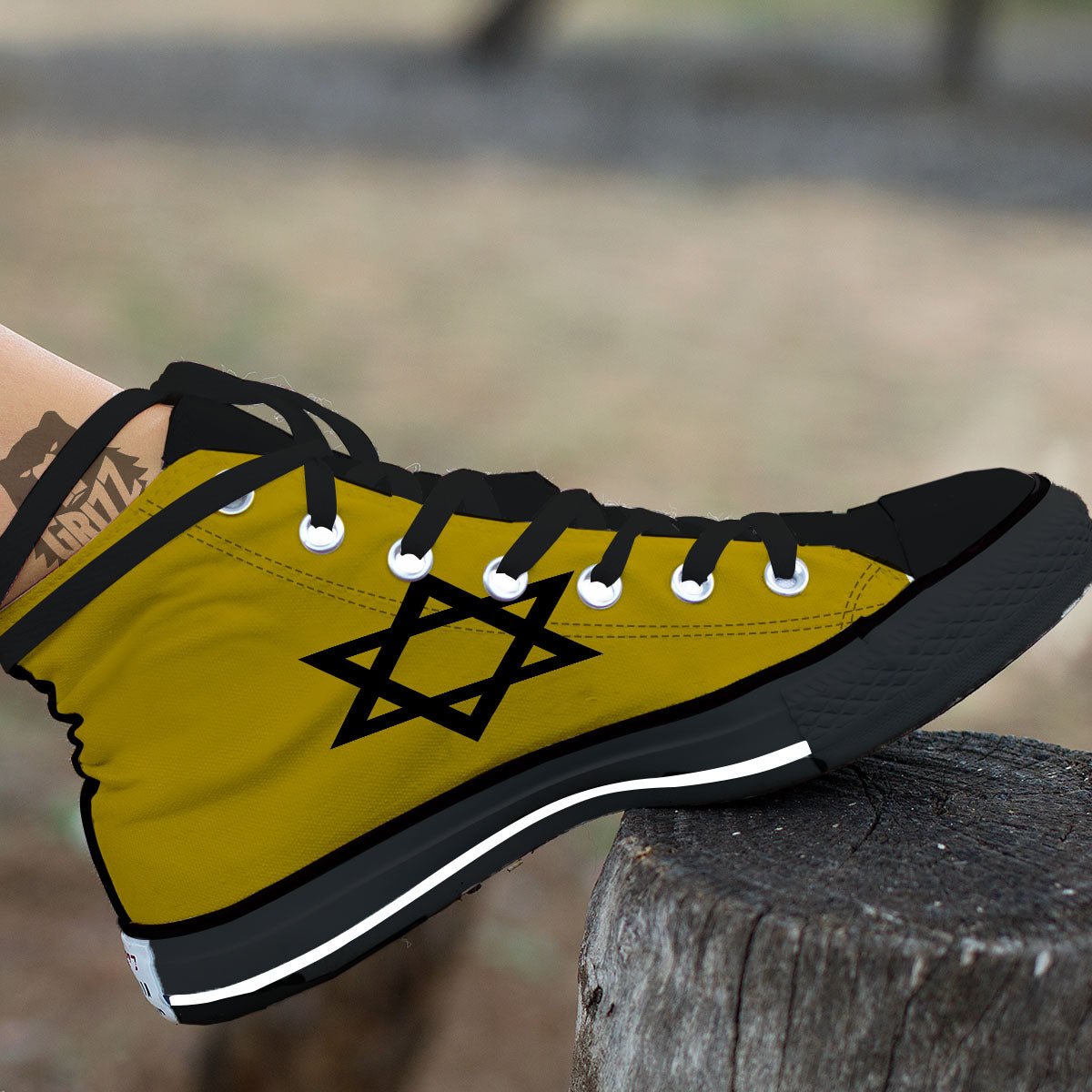 Star of David Yellow And Black Print Black High Top Shoes-grizzshop
