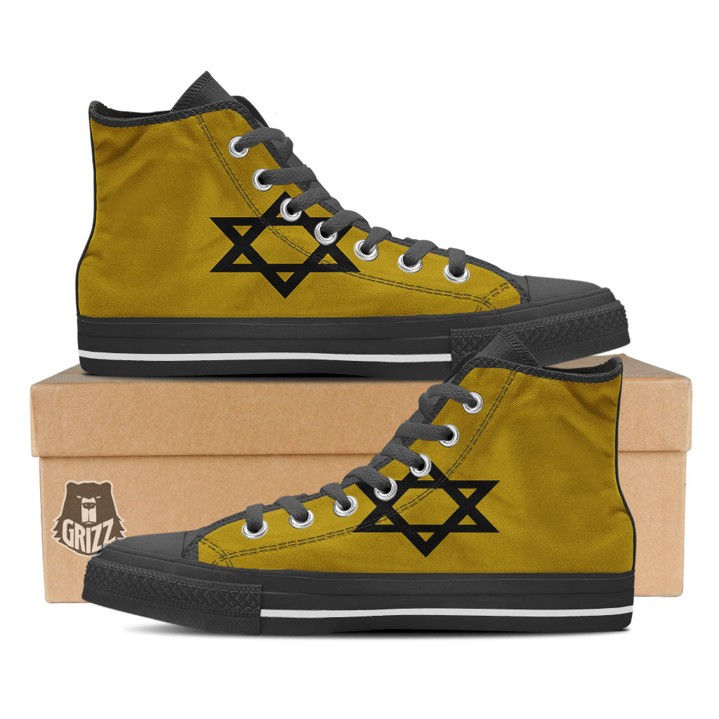 Star of David Yellow And Black Print Black High Top Shoes-grizzshop