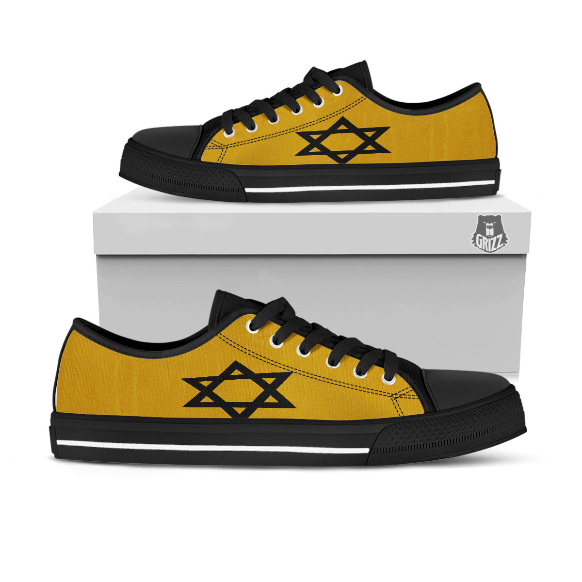 Star of David Yellow And Black Print Black Low Top Shoes-grizzshop