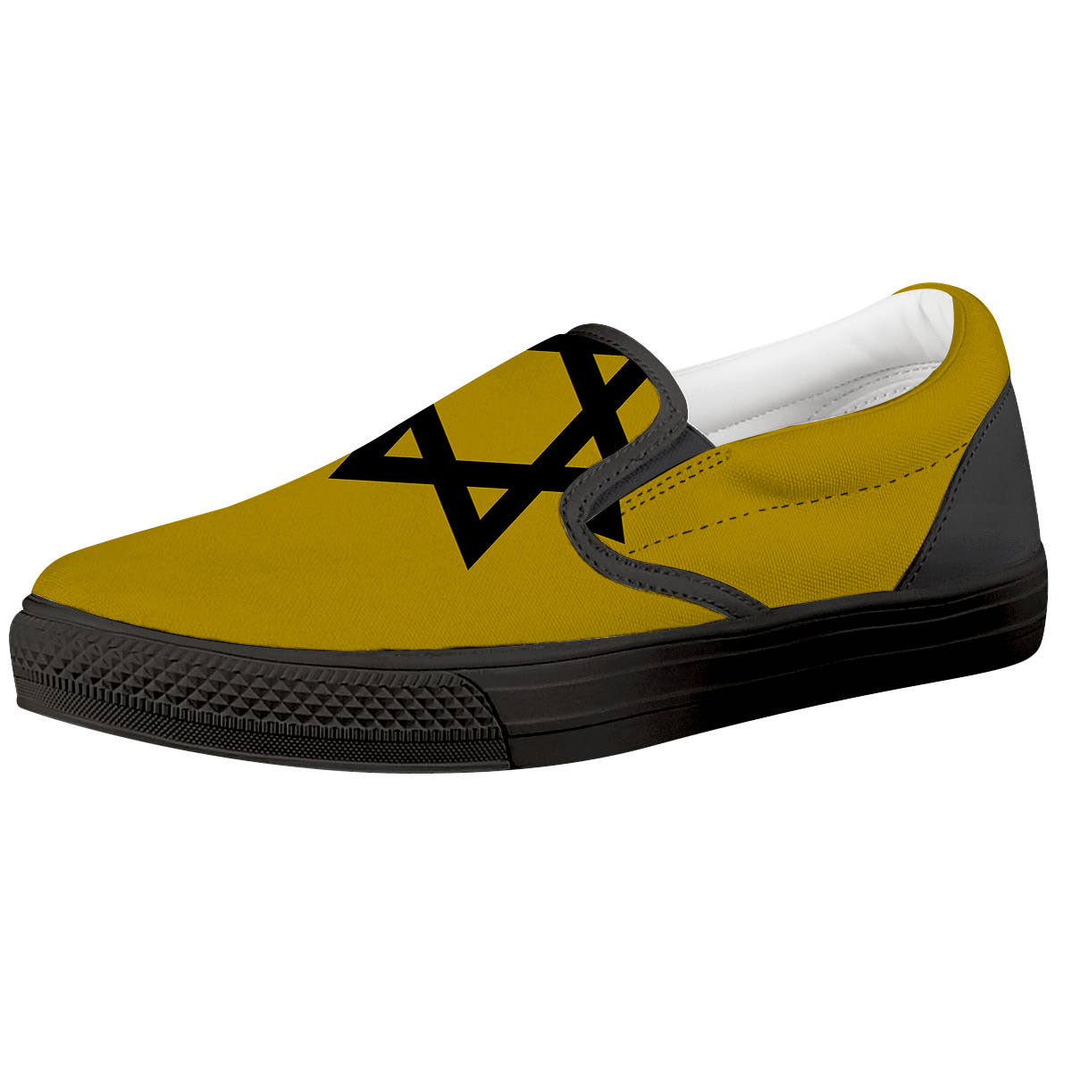 Star of David Yellow And Black Print Black Slip On Shoes-grizzshop