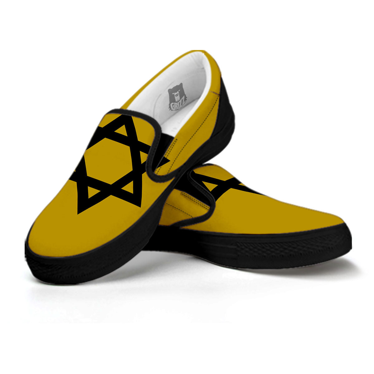 Star of David Yellow And Black Print Black Slip On Shoes-grizzshop