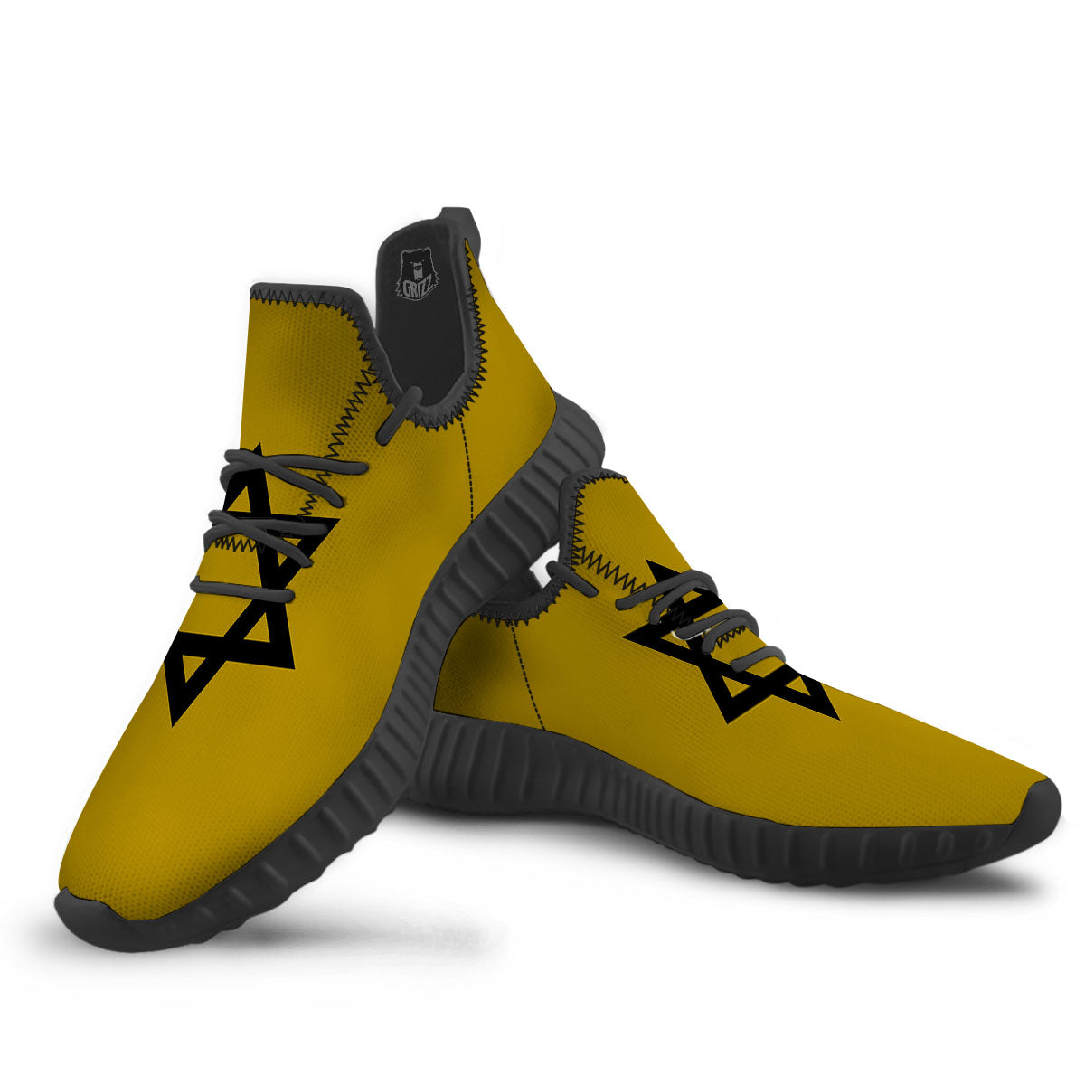 Star of David Yellow And Black Print Black Walking Shoes-grizzshop