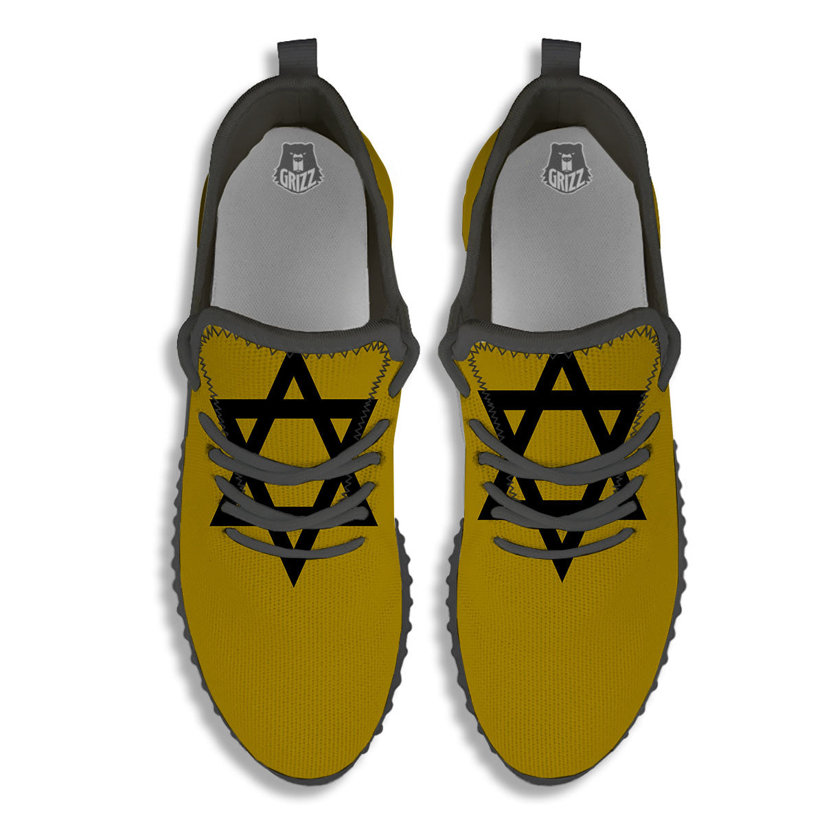 Star of David Yellow And Black Print Black Walking Shoes-grizzshop