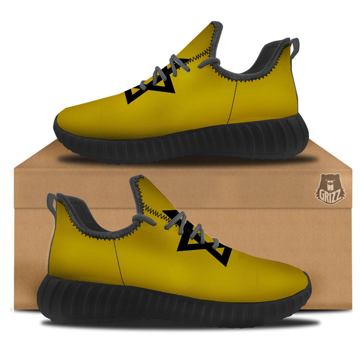 Star of David Yellow And Black Print Black Walking Shoes-grizzshop