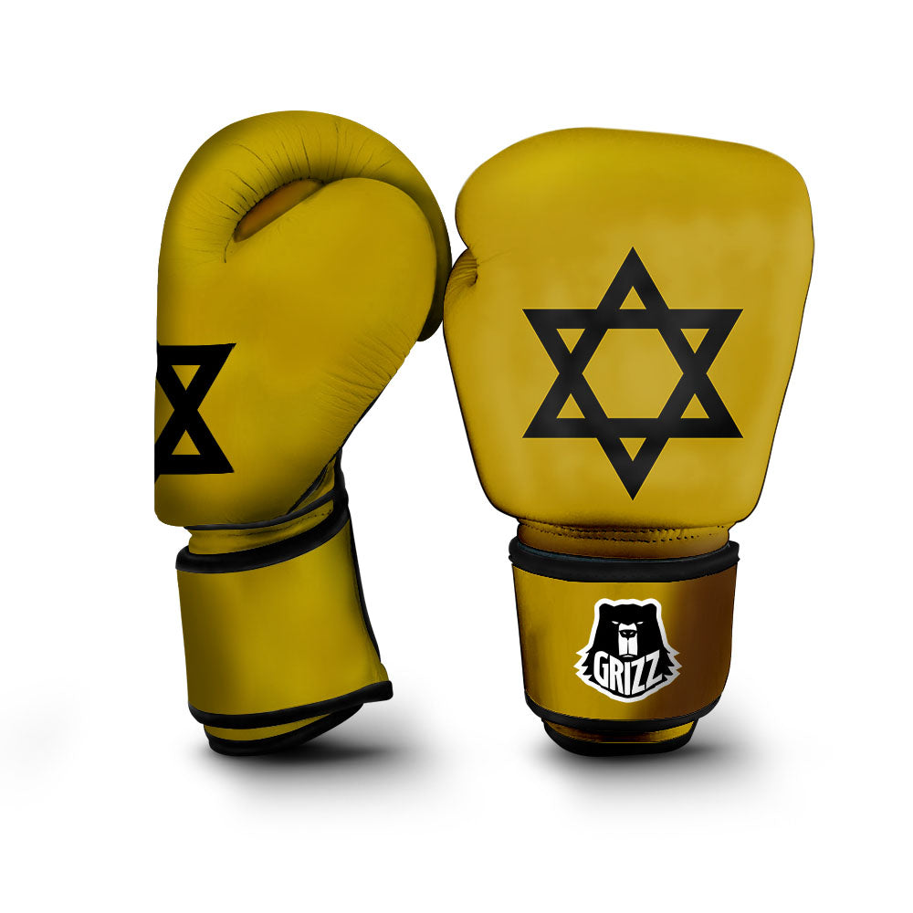 Star of David Yellow And Black Print Boxing Gloves-grizzshop