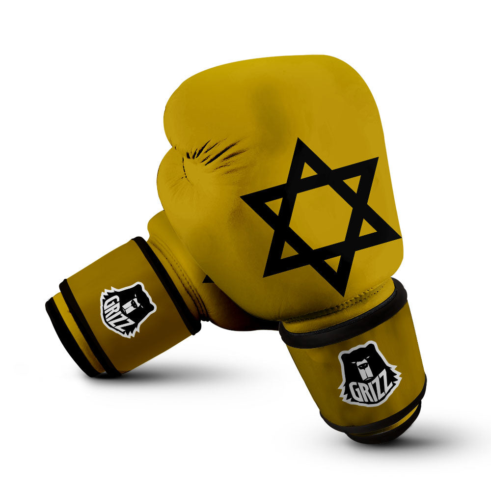 Star of David Yellow And Black Print Boxing Gloves-grizzshop