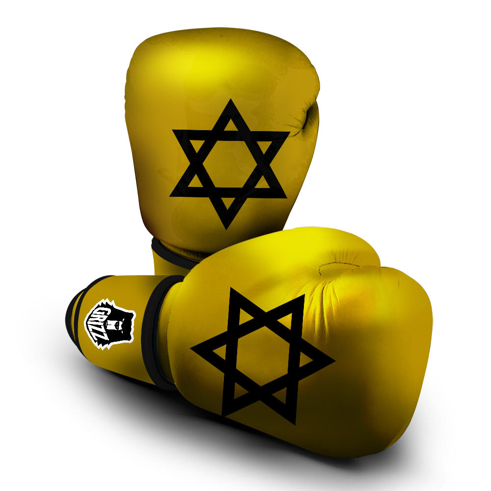 Star of David Yellow And Black Print Boxing Gloves-grizzshop