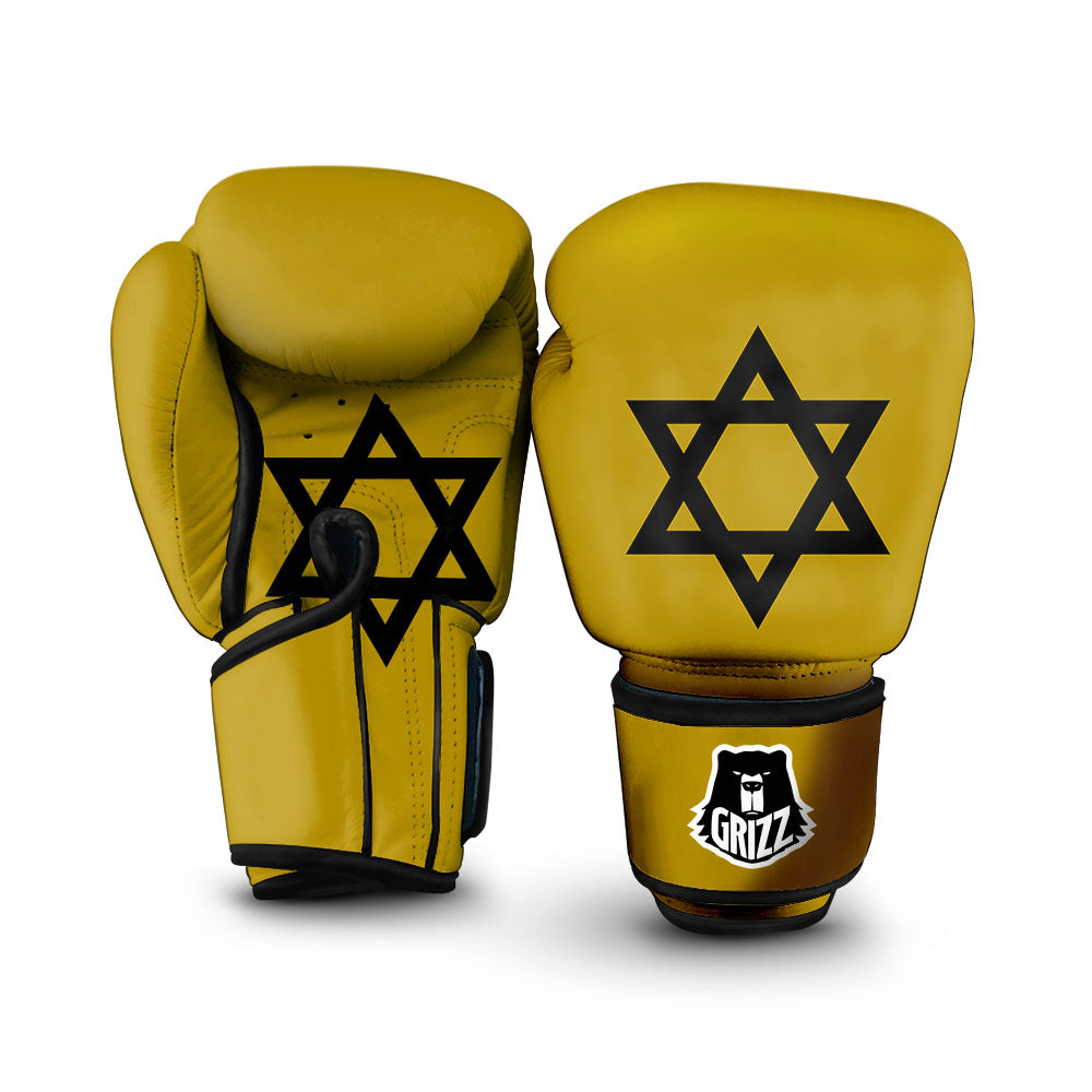 Star of David Yellow And Black Print Boxing Gloves-grizzshop