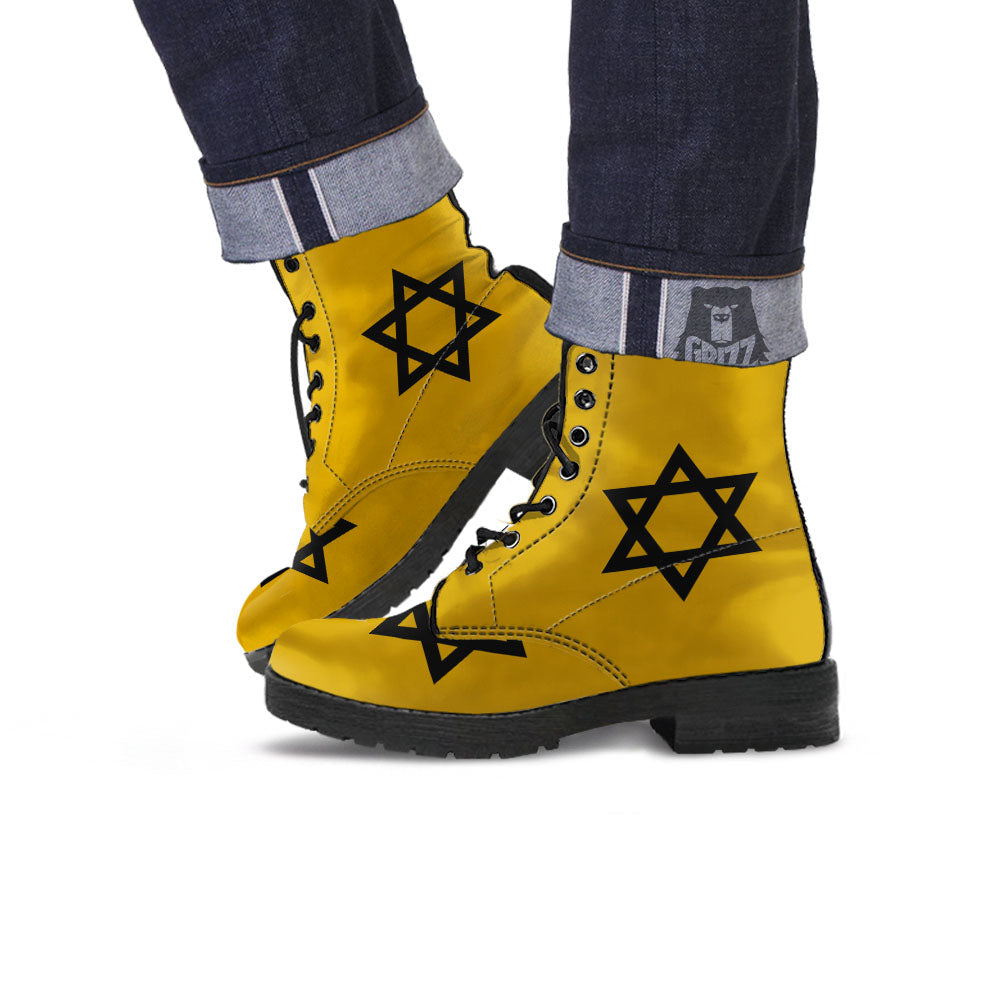 Star of David Yellow And Black Print Leather Boots-grizzshop