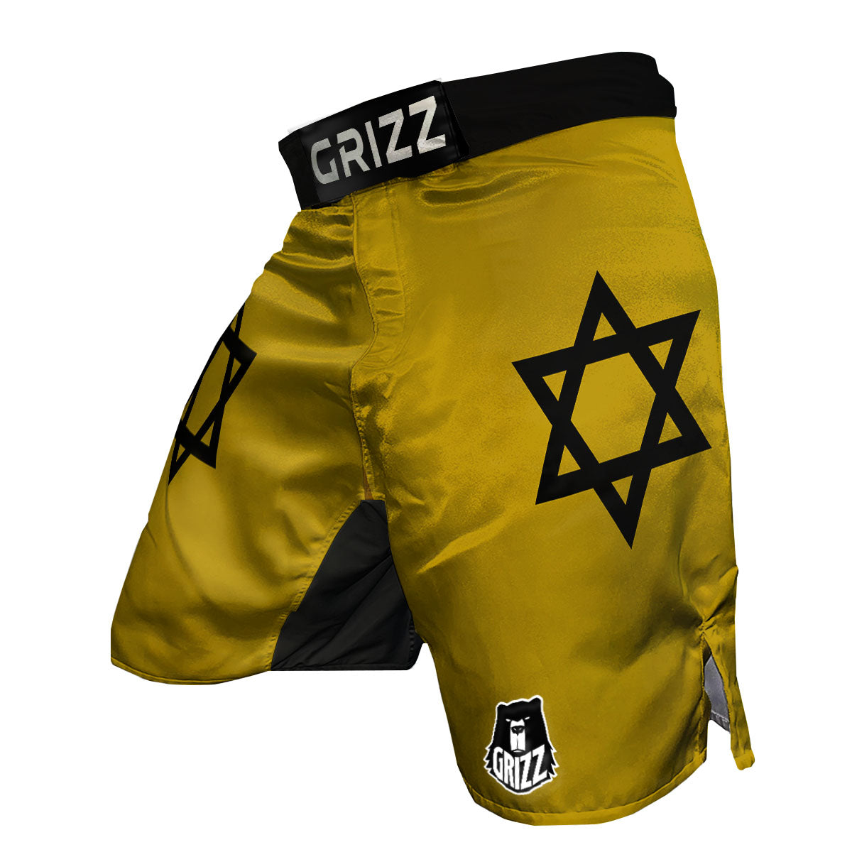 Star of David Yellow And Black Print MMA Shorts-grizzshop