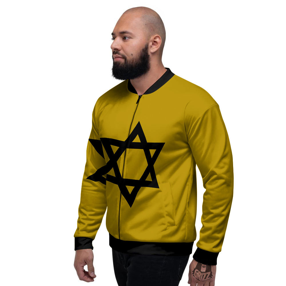 Star of David Yellow And Black Print Men's Bomber Jacket-grizzshop