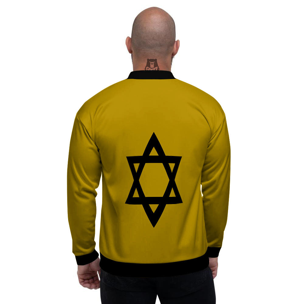 Star of David Yellow And Black Print Men's Bomber Jacket-grizzshop