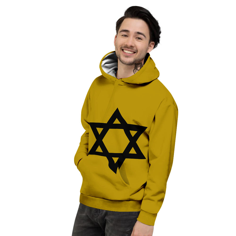 Star of David Yellow And Black Print Men's Hoodie-grizzshop