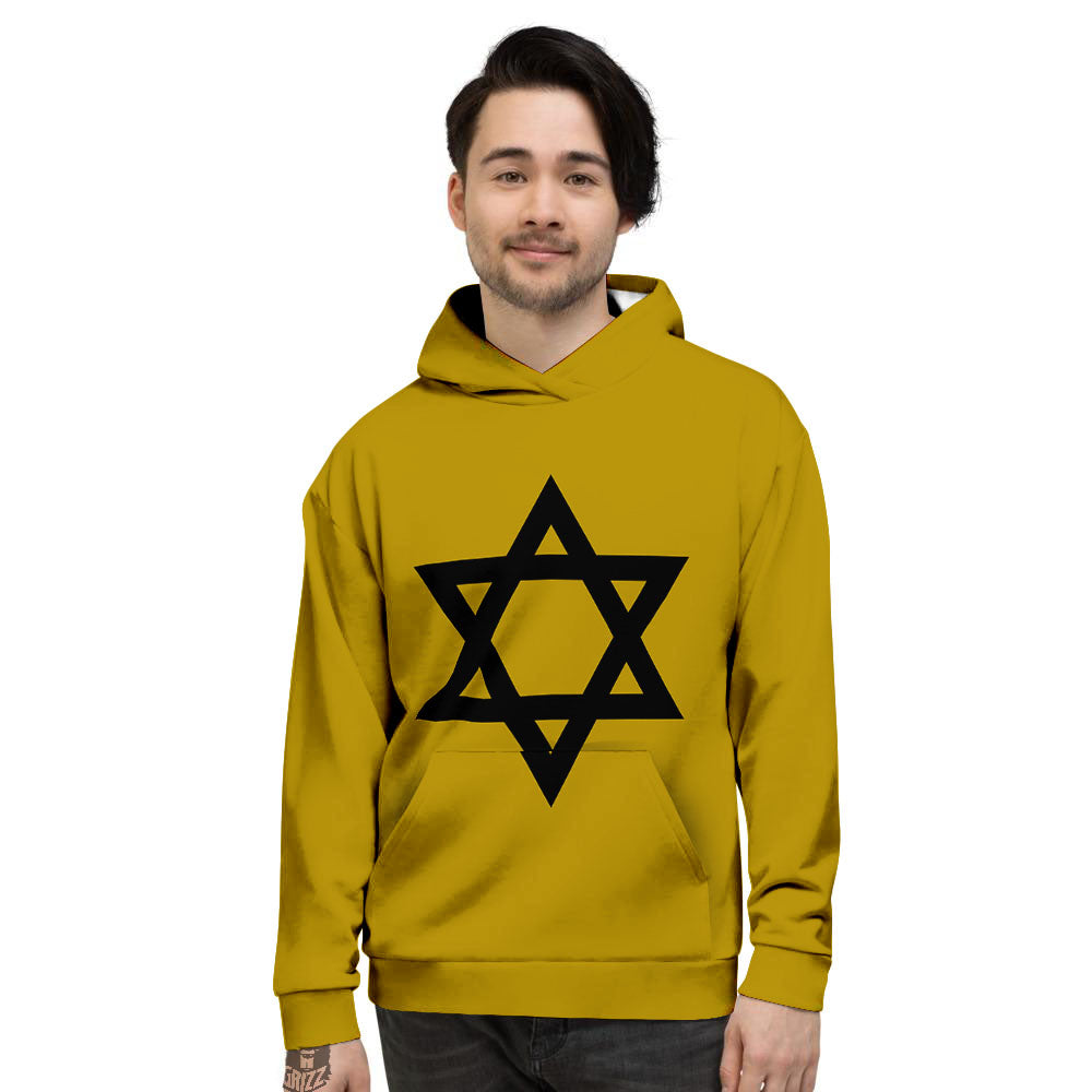 Star of David Yellow And Black Print Men's Hoodie-grizzshop