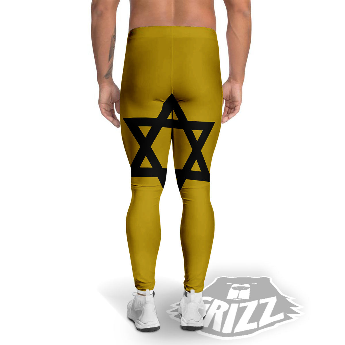 Star of David Yellow And Black Print Men's Leggings-grizzshop