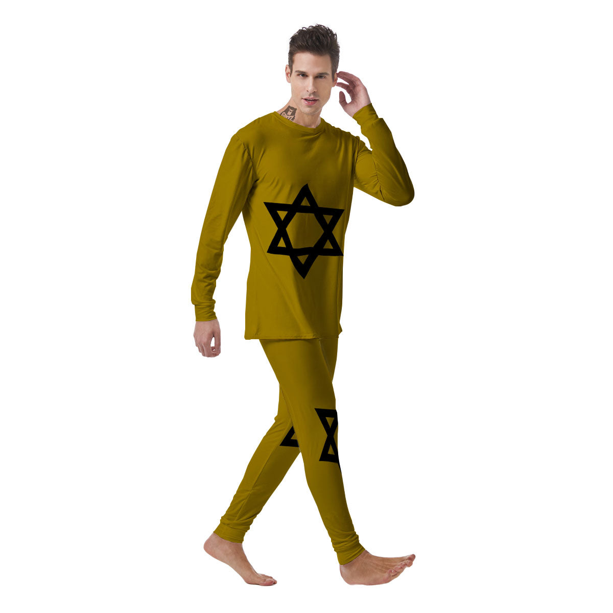 Star of David Yellow And Black Print Men's Pajamas-grizzshop