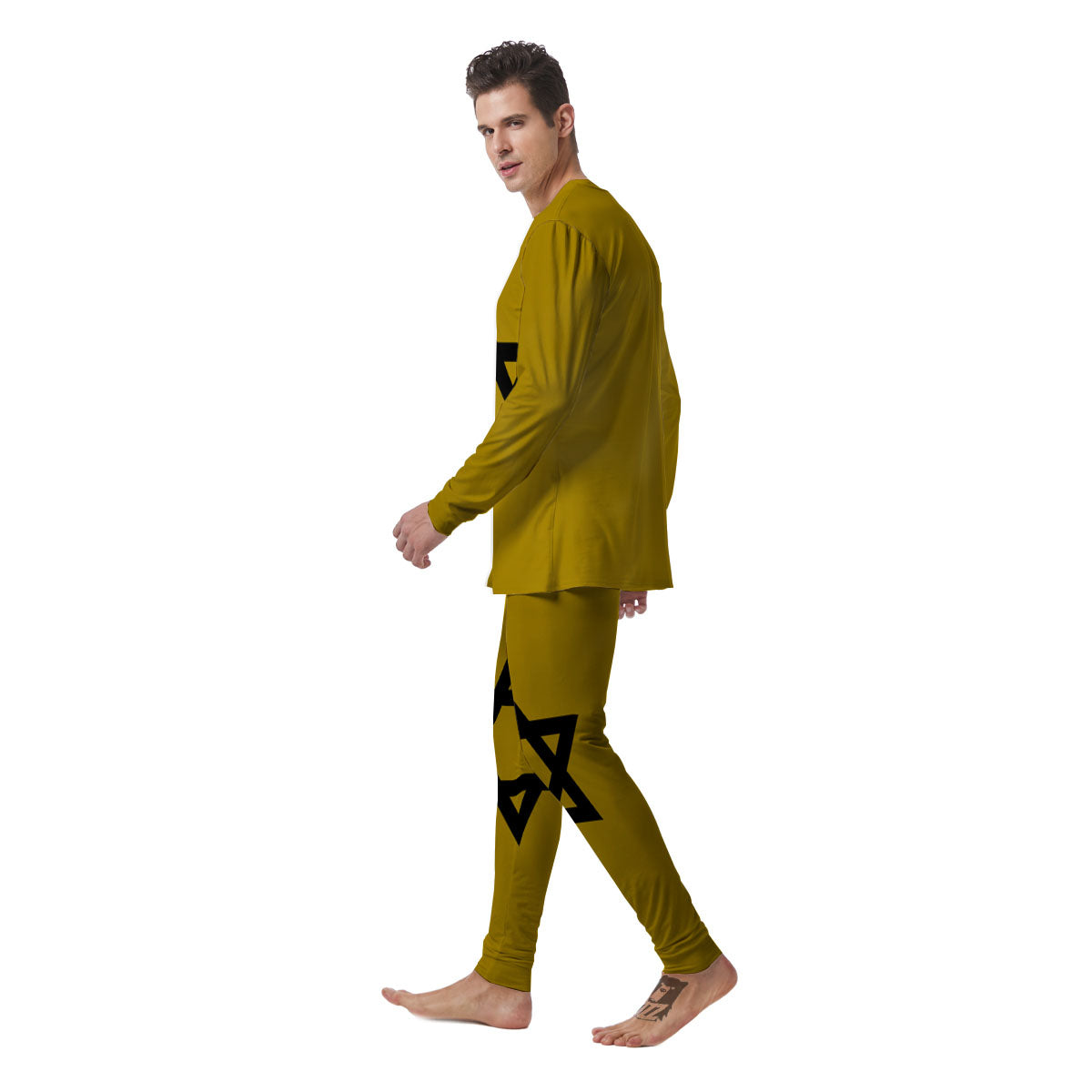 Star of David Yellow And Black Print Men's Pajamas-grizzshop