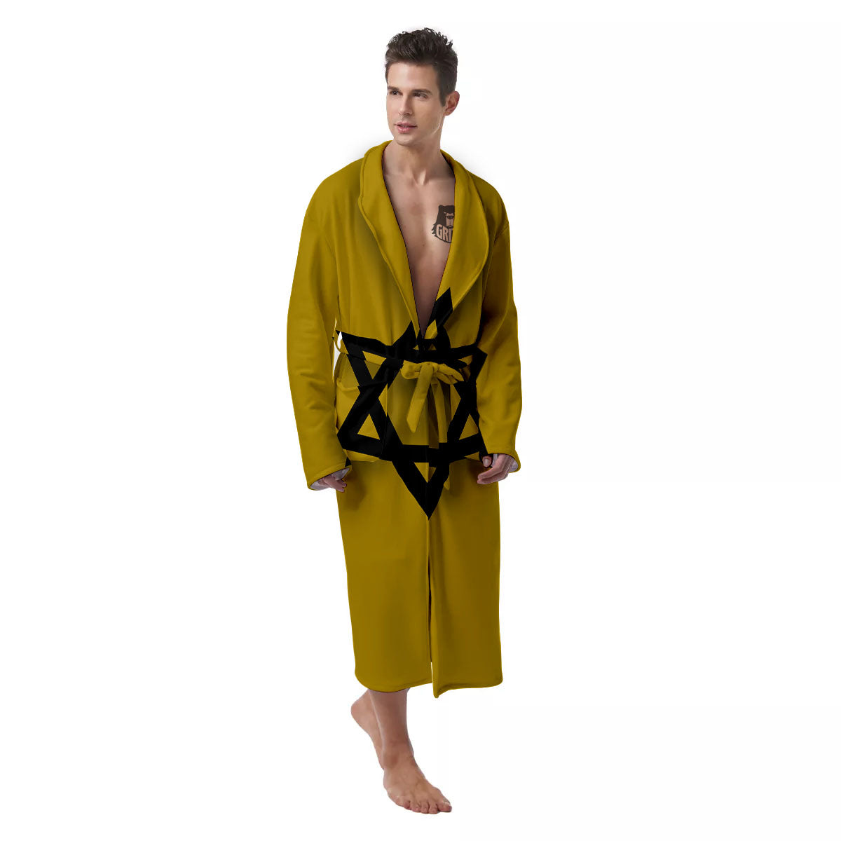 Star of David Yellow And Black Print Men's Robe-grizzshop