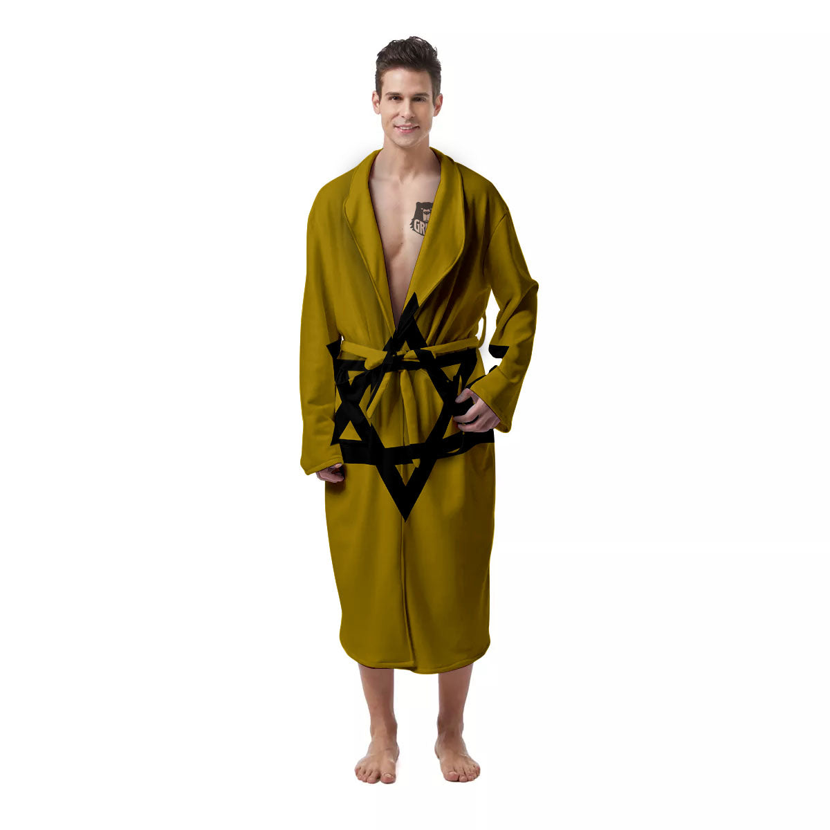 Star of David Yellow And Black Print Men's Robe-grizzshop