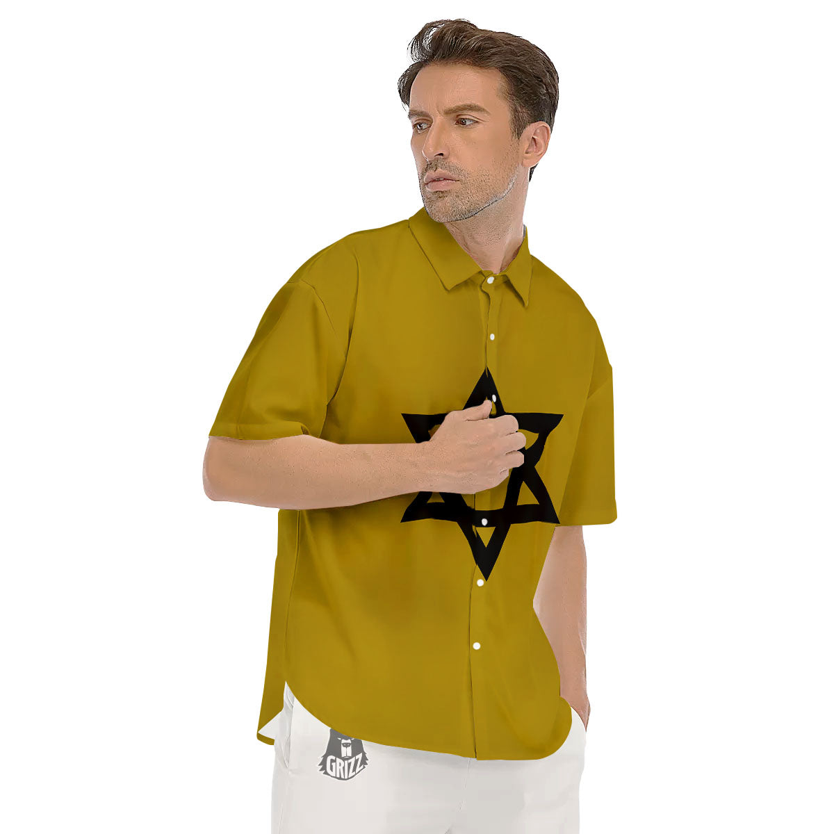 Star of David Yellow And Black Print Men's Short Sleeve Shirts-grizzshop