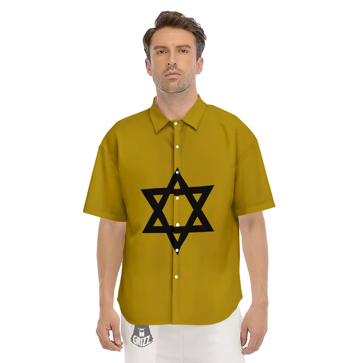 Star of David Yellow And Black Print Men's Short Sleeve Shirts-grizzshop