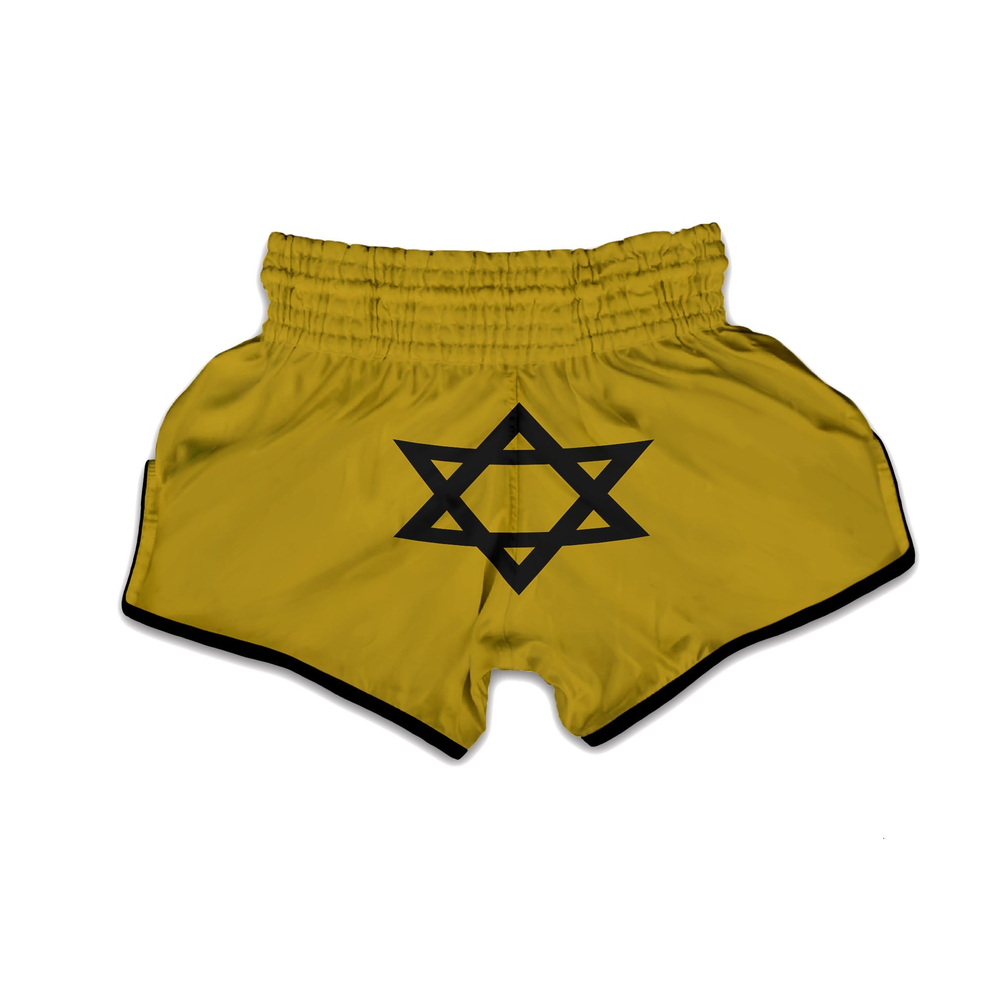 Star of David Yellow And Black Print Muay Thai Boxing Shorts-grizzshop