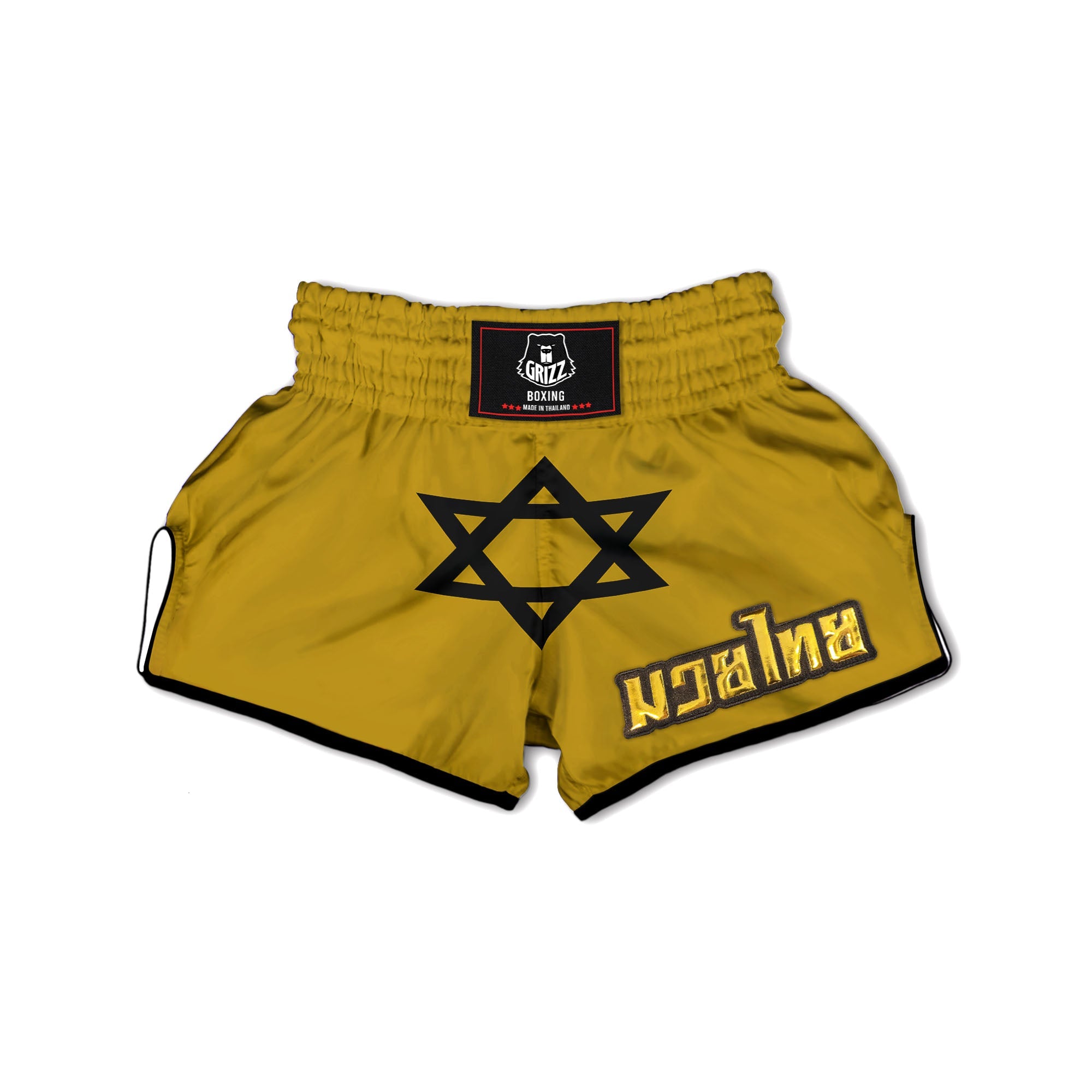Star of David Yellow And Black Print Muay Thai Boxing Shorts-grizzshop