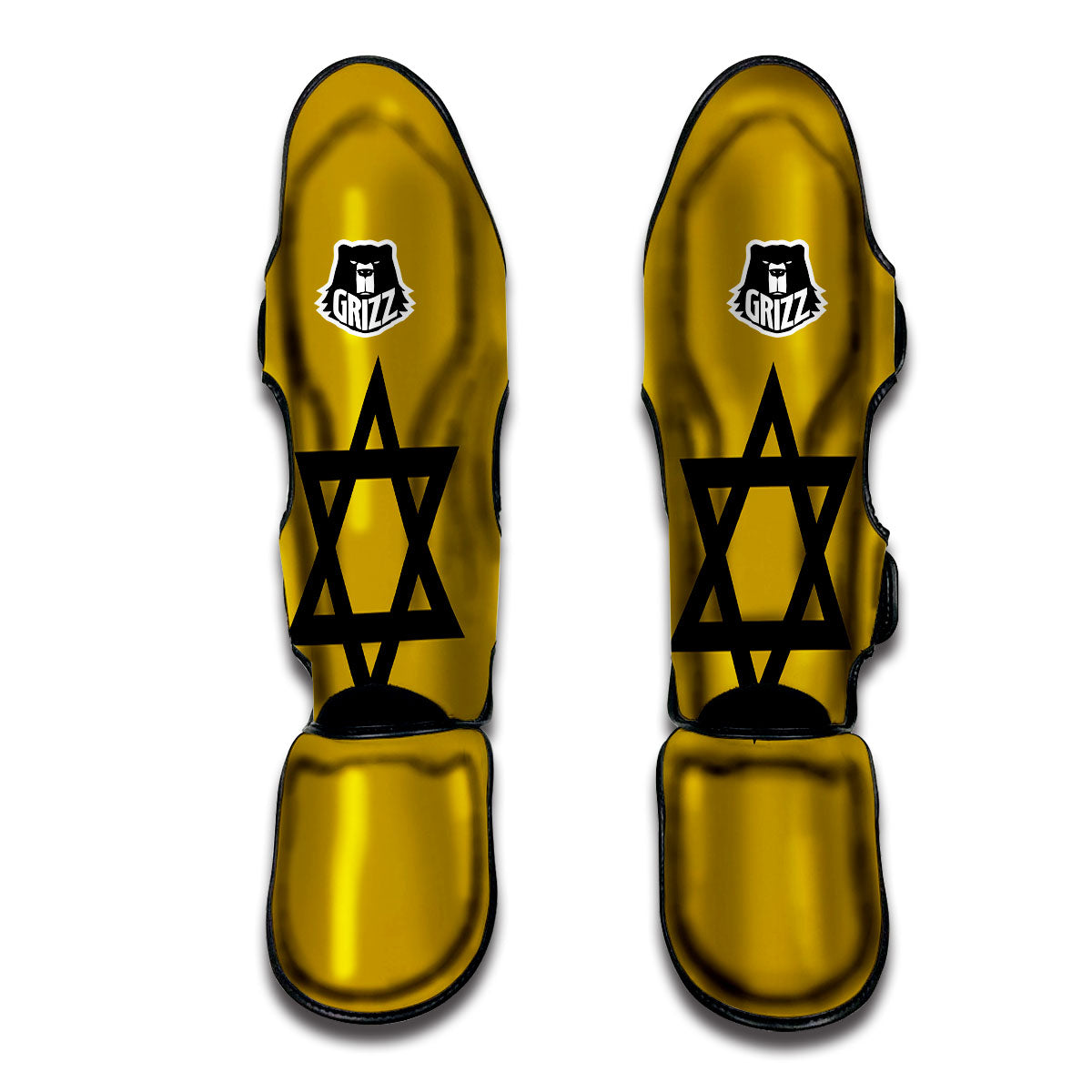 Star of David Yellow And Black Print Muay Thai Shin Guards-grizzshop