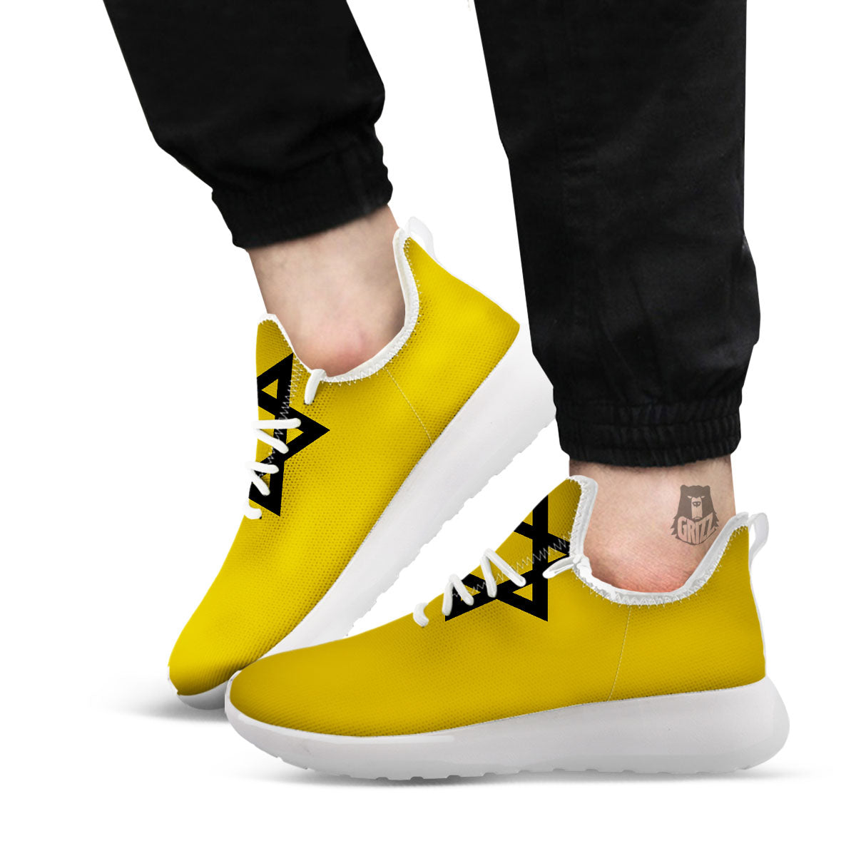 Star of David Yellow And Black Print White Athletic Shoes-grizzshop