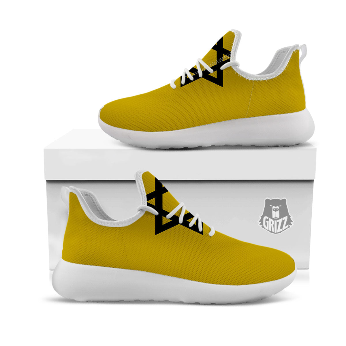 Star of David Yellow And Black Print White Athletic Shoes-grizzshop