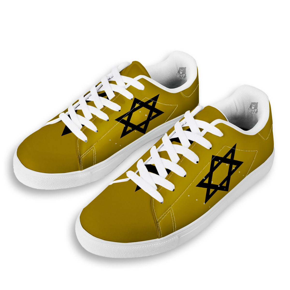 Star of David Yellow And Black Print White Low Top Sneakers-grizzshop