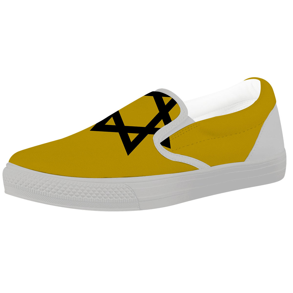 Star of David Yellow And Black Print White Slip On Shoes-grizzshop