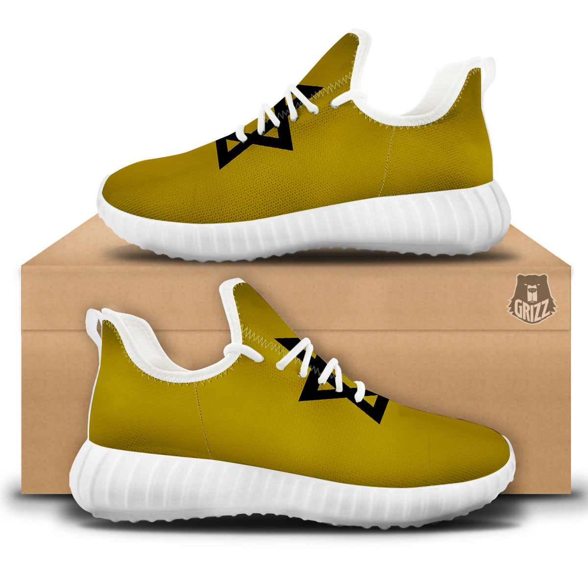Star of David Yellow And Black Print White Walking Shoes-grizzshop