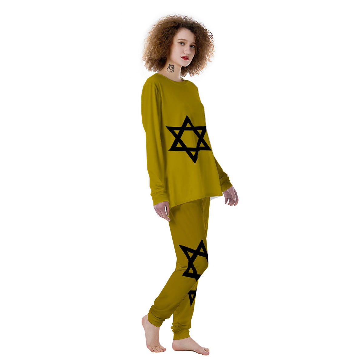 Star of David Yellow And Black Print Women's Pajamas-grizzshop