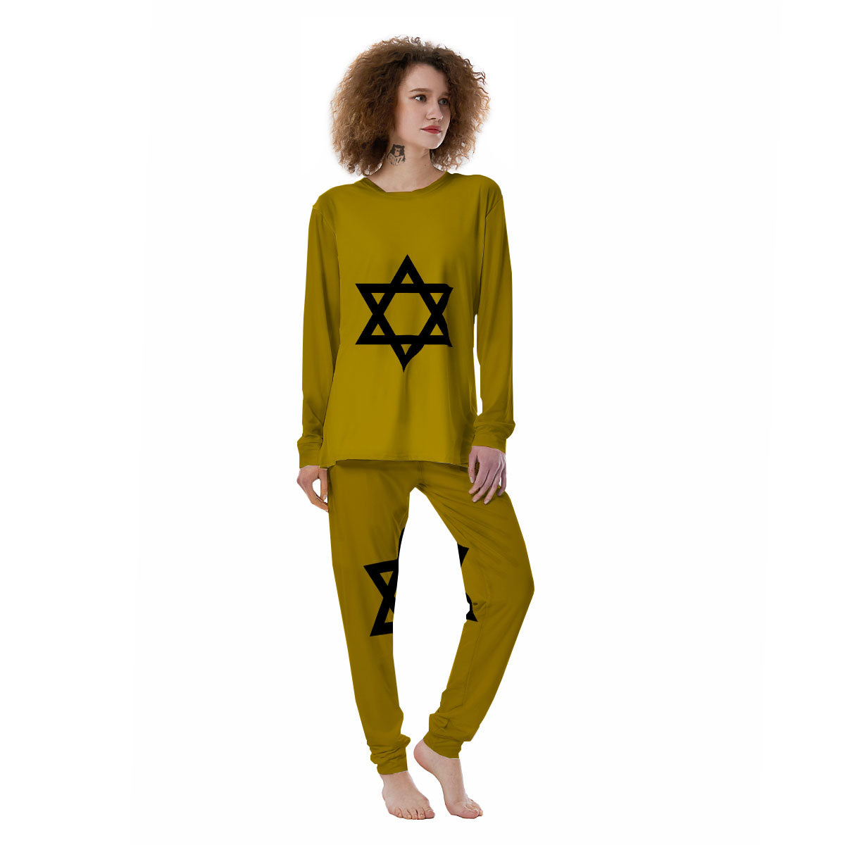 Star of David Yellow And Black Print Women's Pajamas-grizzshop